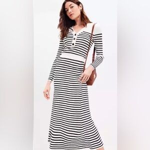 New! LOFT Black White Striped Maxi Skirt sweater set $198 Anthropologie